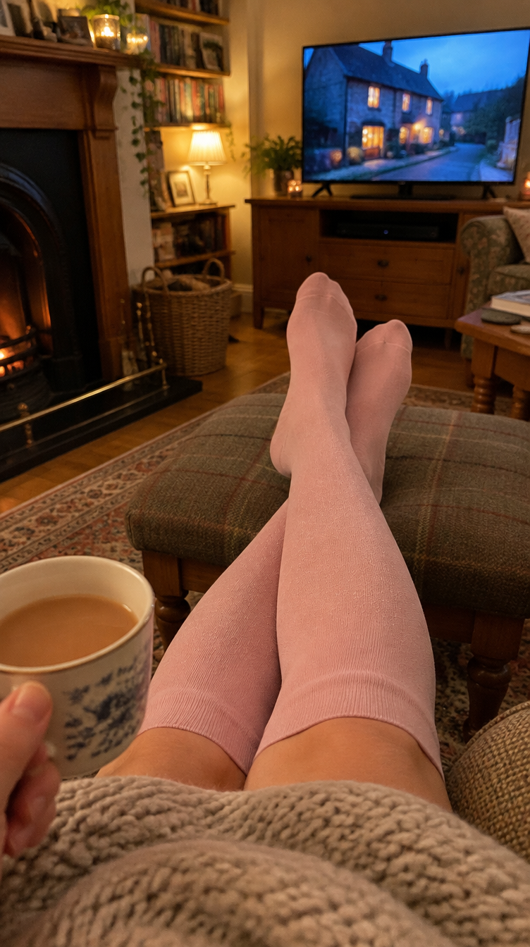 Feet up in blush HugStep compression socks