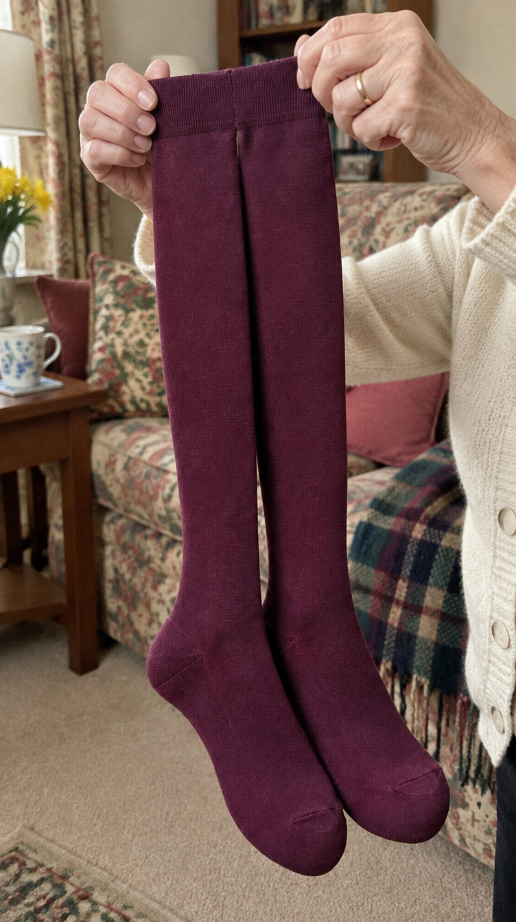 Holding up plum HugStep compression socks