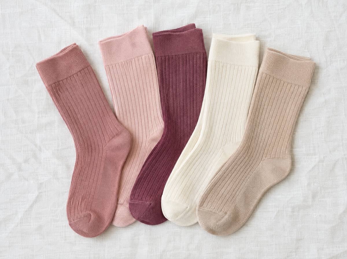 Flat lay of HugStep socks in five colours